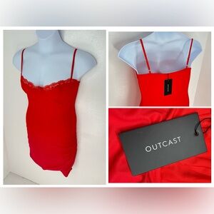 OUTCAST NWT Oscar Ombre Dress Large Red Lace Trim Bustier Slip Sexy Clubwear NEW